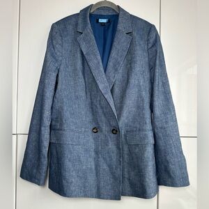Ann Taylor Linen Chambray Blazer Size 12 Blue Jacket Office Career Internship